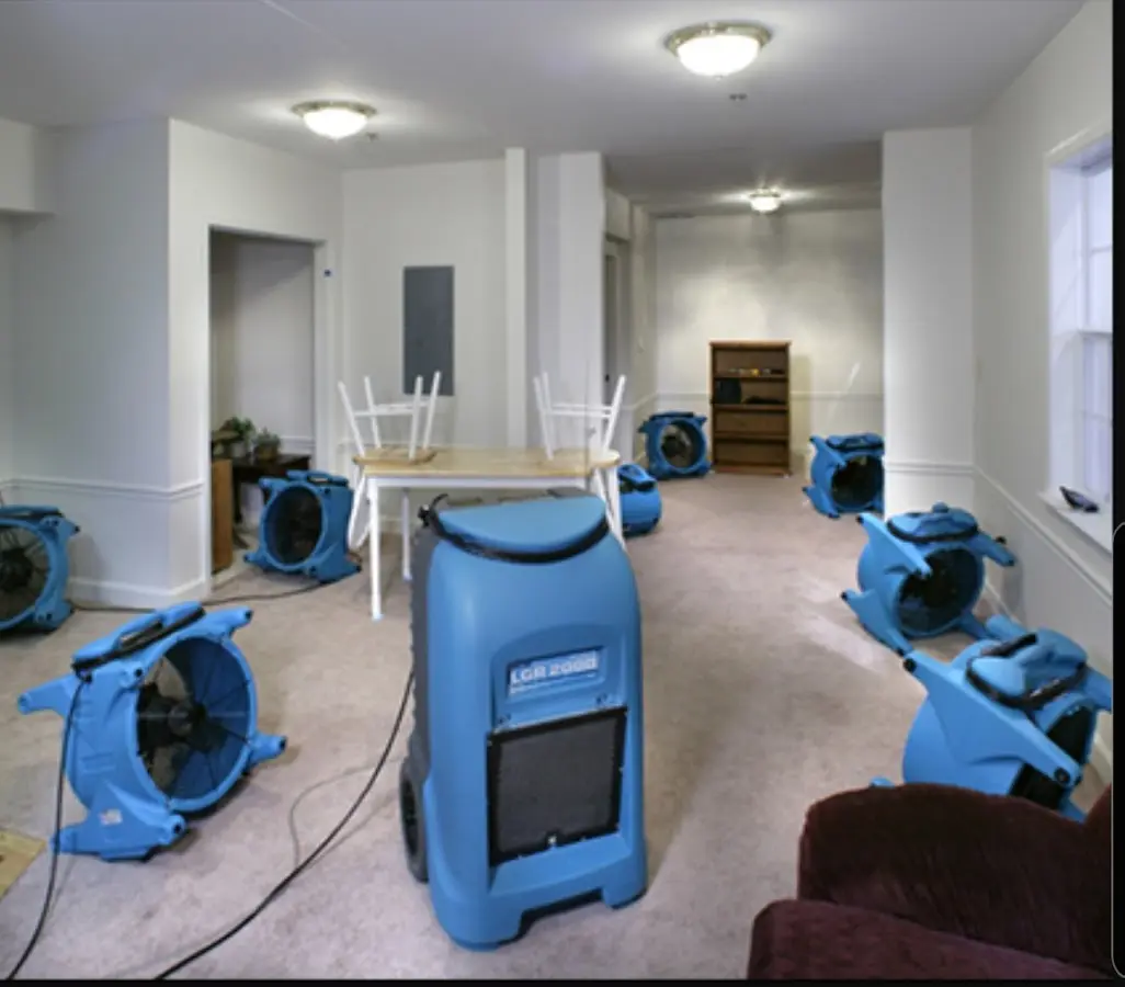 Air movers and dehumidifier setup for Water Damage Restoration in Berkeley